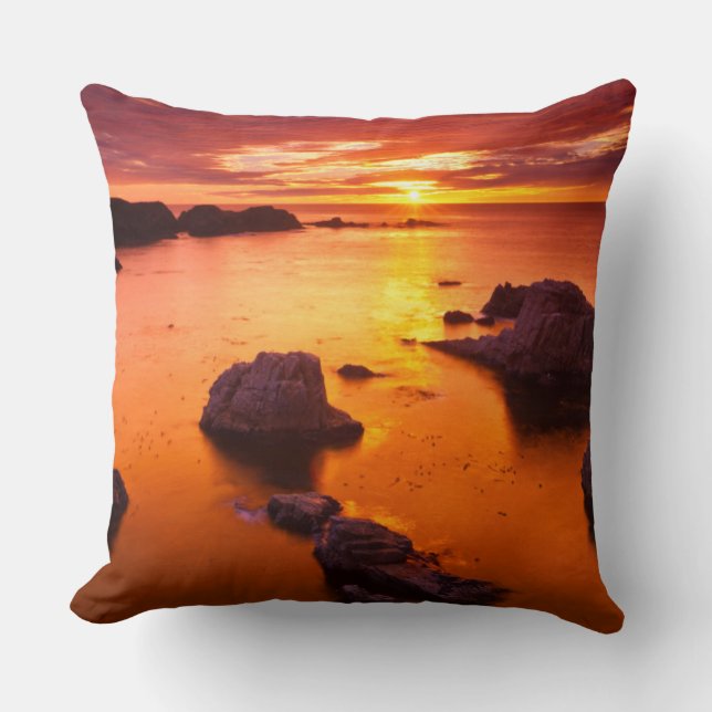 Orange seascape, sunset, California Throw Pillow (Front)