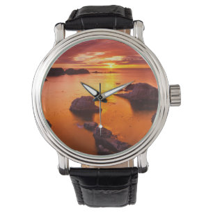 Orange seascape, sunset, California Watch