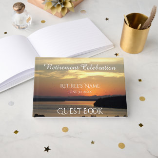 Orange Seascape Sunset Retirement Guest Book
