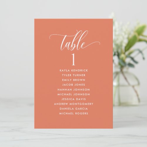 Orange Seating Plan Cards with Guest Names