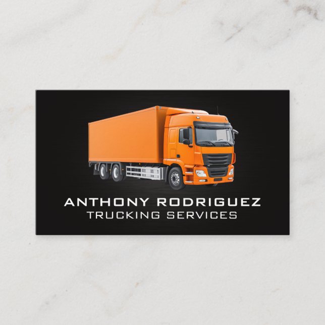 Orange Semi Truck | Logistic Transport Business Card (Front)