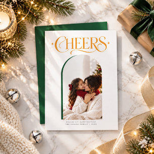 Orange Serif Cheers Arch Family Photo Christmas Holiday Card