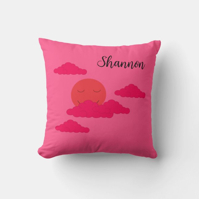 Orange Setting Sun in Red Sky: Throw Pillow (Front)