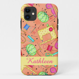 Orange Sewing Notions Art Name Personalized iPhone 11 Case