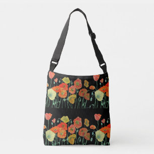 Orange Shabby floral Poppy Bag Black Poppies