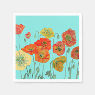 Orange Shabby Poppy Decor Serviette Napkins Aqua.