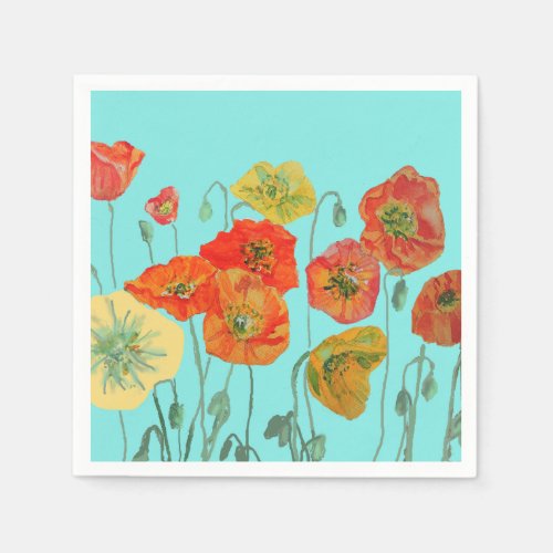 Orange Shabby Poppy Decor Serviette Napkins Aqua