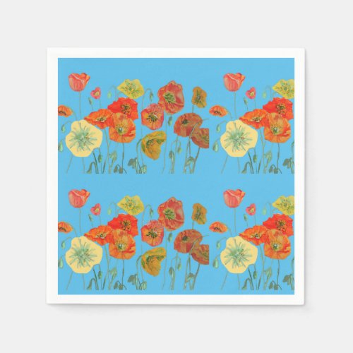 Orange Shabby Poppy Decor Serviette Napkins Blue