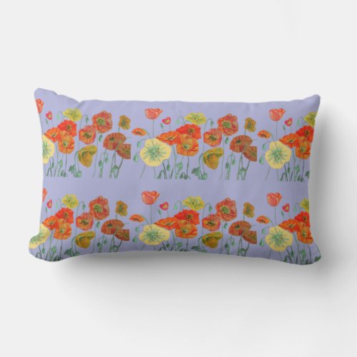 Orange Shabby Poppy Floral Pastel Purple Lilac Cus Lumbar Pillow