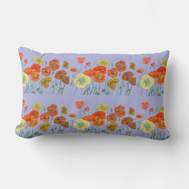 Orange Shabby Poppy Floral Pastel Purple Lilac Cus Lumbar Pillow (Front)