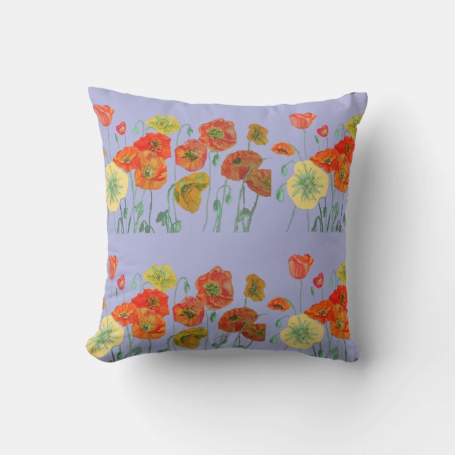 Orange Shabby Poppy Floral Pastel Purple Lilac Throw Pillow (Front)