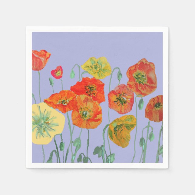 Orange Shabby Poppy Lavender Purple Serviettes Napkins (Front)