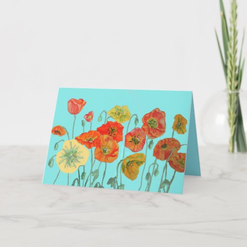 Orange Shabby Poppy Watercolour Birthday Card Aqua