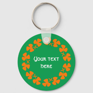 Orange Shamrocks Border Add Text Keychain