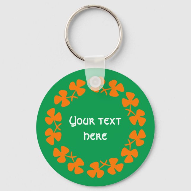 Orange Shamrocks Border Add Text Keychain (Front)