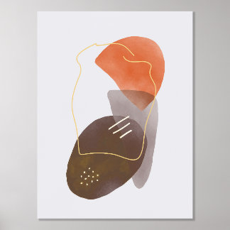 Orange Shapes Hand-Drawn Watercolor Abstract Art 2 Foil Prints