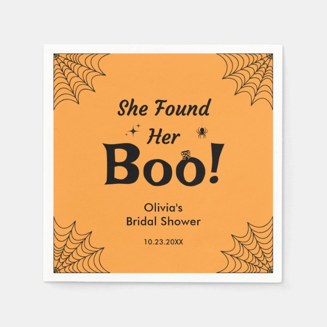 Orange She Found Her Boo Halloween Bridal Shower  Napkins (Front)