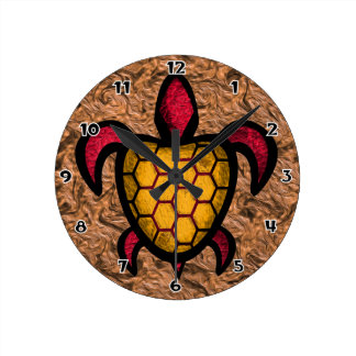 Orange Shell Turtle Round Wall Clock