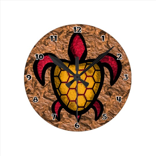 Orange Shell Turtle Round Wall Clock