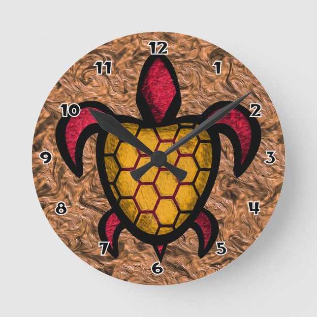 Orange Shell Turtle Round Wall Clock (Front)