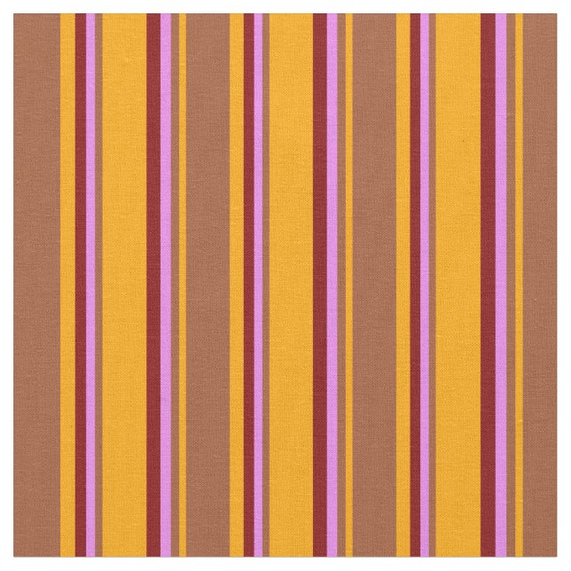 Orange, Sienna, Violet & Maroon Stripes Pattern Fabric (Close Up)