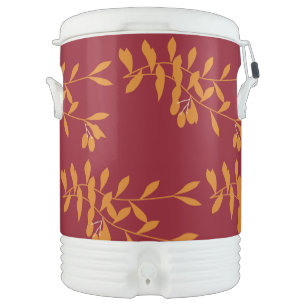 Orange silhouette branch leaves on red beverage cooler