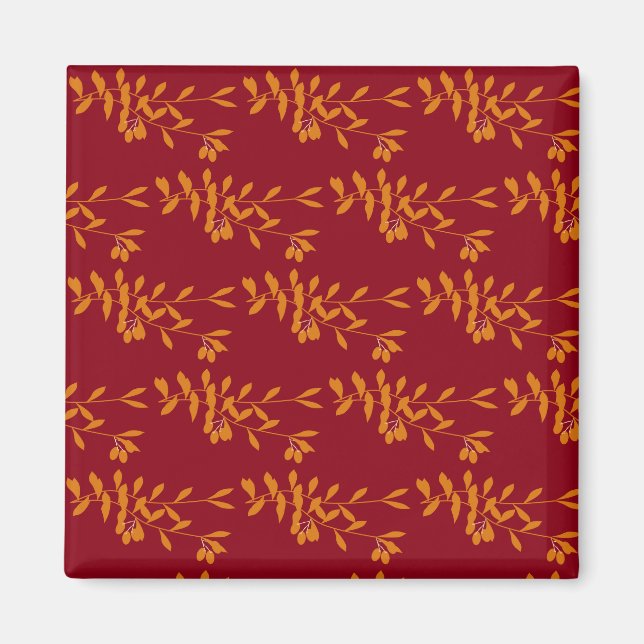 Orange silhouette branch leaves on red magnet (Front)