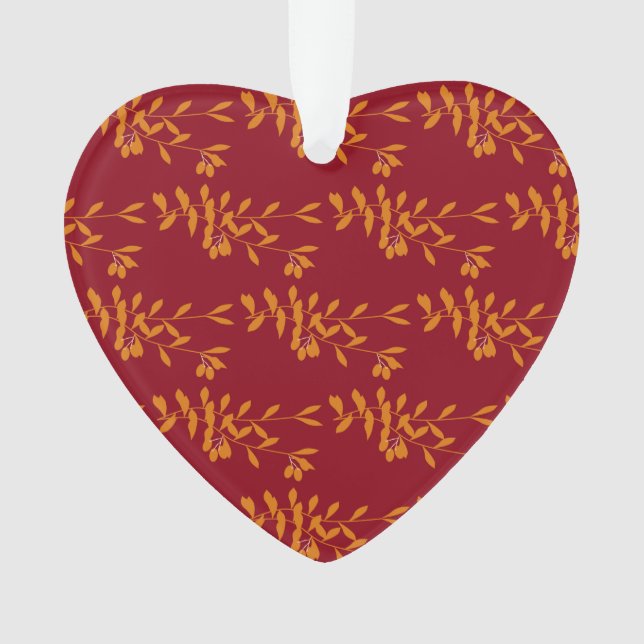 Orange silhouette branch leaves on red ornament (Front)