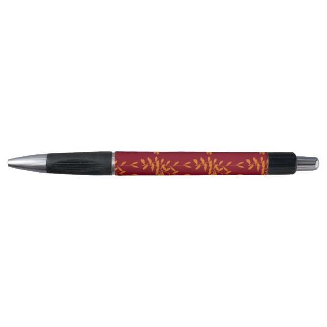 Orange silhouette branch leaves on red pen (Front)