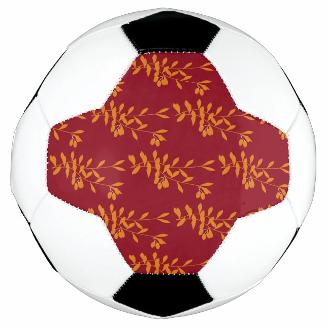 Orange silhouette branch leaves on red soccer ball (Front)