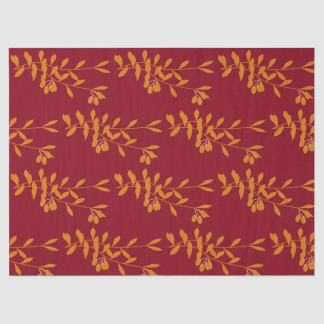 Orange silhouette branch leaves on red tissue paper (Front)