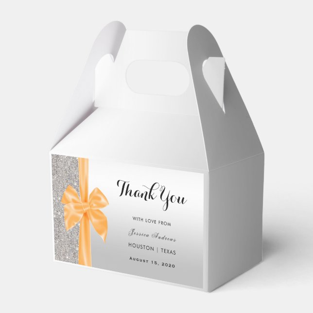 Orange Silk Bow Silver Sequins Birthday Favor Boxes (Front Side)