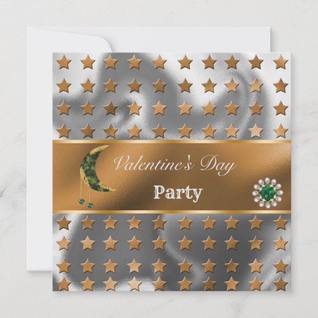 Orange Silver Foil Glitter Khaki Moon Valentine Invitation (Front)