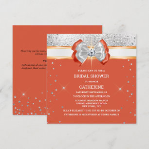 Orange silver glitter bow elegant chic sparkle invitation