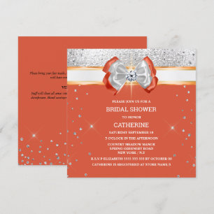 Orange silver glitter bow elegant chic sparkle  invitation