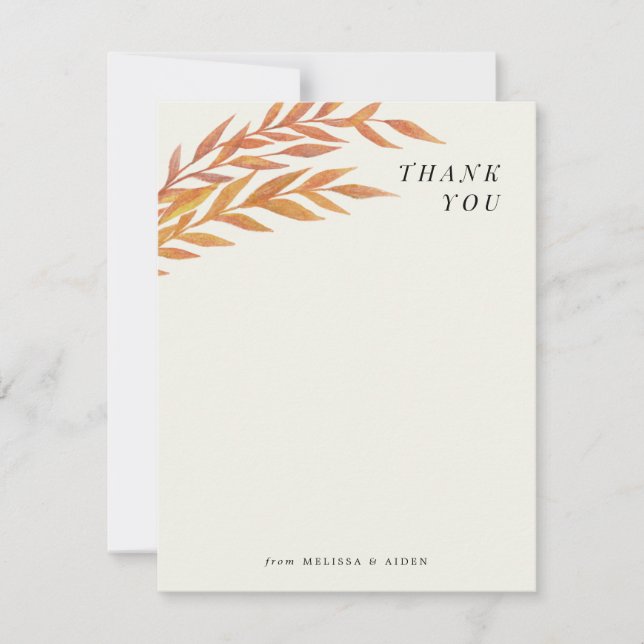 Orange Simple Branch Thank You Note Card (Front)