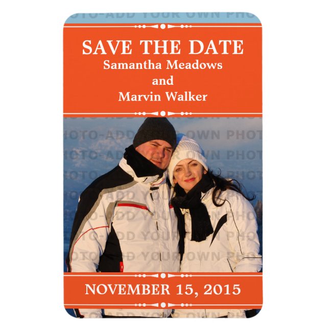 Orange Simple Chic Photo Save the Date Magnet (Vertical)