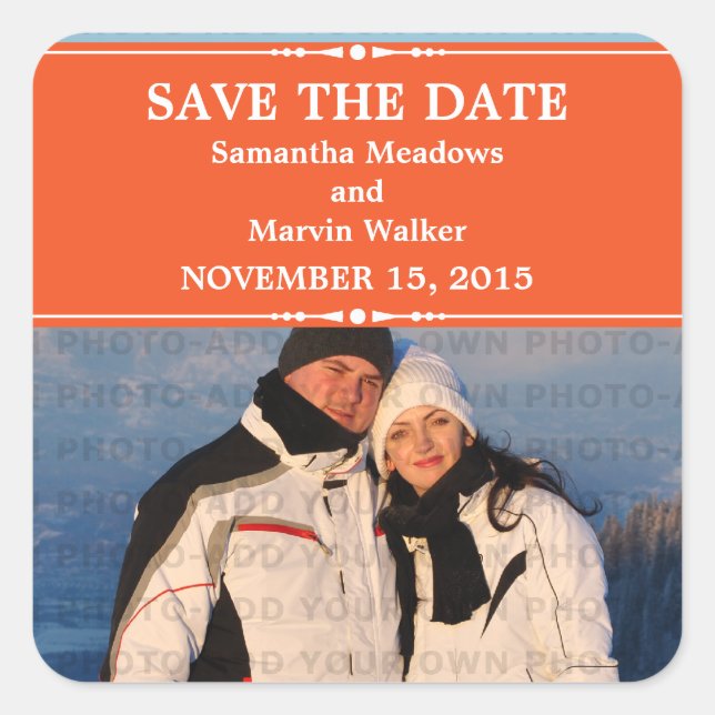 Orange Simple Chic Photo Save the Date Stickers (Front)