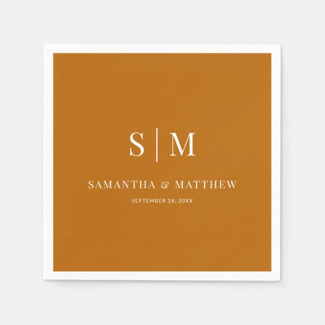 Orange Simple Couple Initials Fall Wedding Napkins (Front)