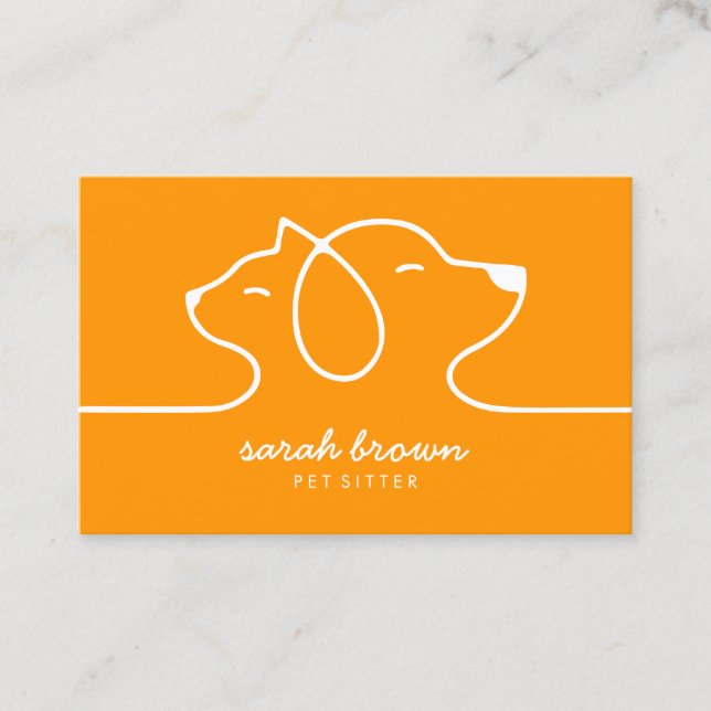 Orange Simple Line Logo Cat Dog Pet Business Card (Front)