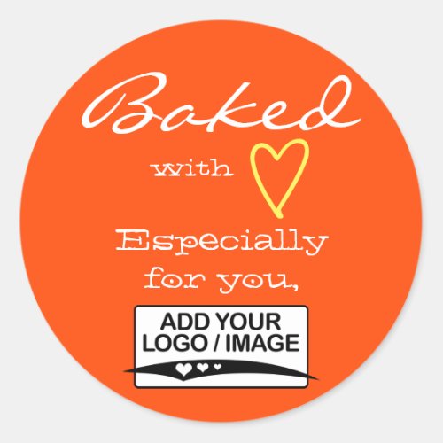Orange Simple Minimalist Made with Love Logo  Classic Round Sticker