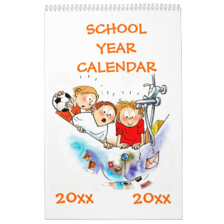 Orange Single Page School Year Calendar Kids