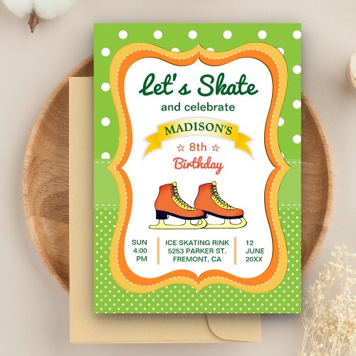 Orange Skate Ice Skating Birthday Party Invitation