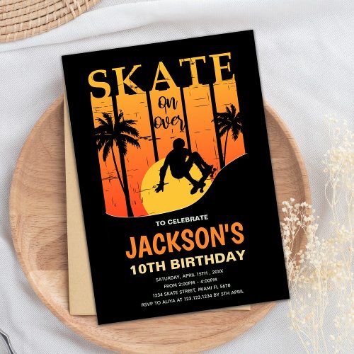 Orange Skateboard Birthday Invitations