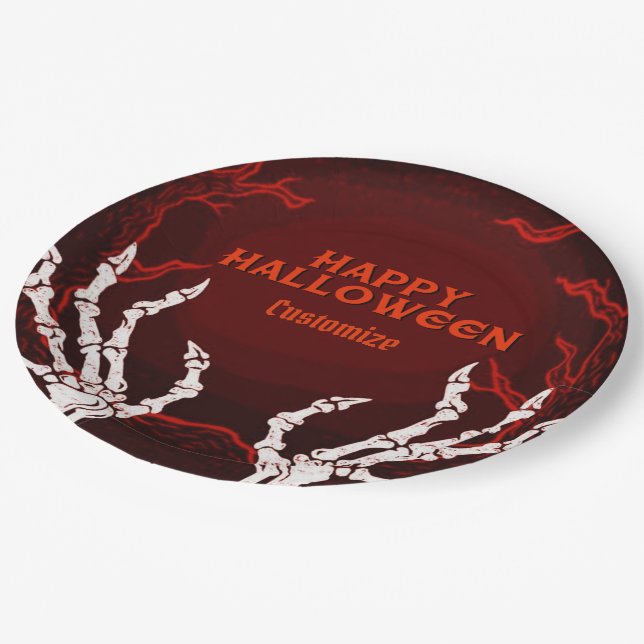 Orange Skeleton Hands Paper Plates (Angled)