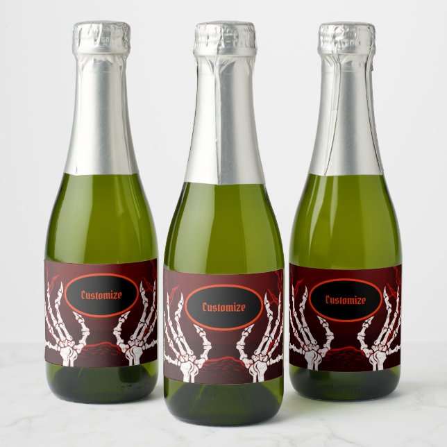 Orange Skeleton Hands Sparkling Wine Label (Bottles)