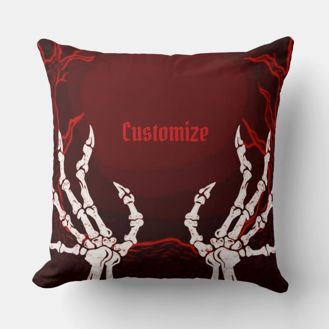 Orange Skeleton Hands Throw Pillow (Front)