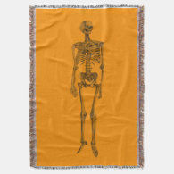 Orange Skeleton Skull Throw Blanket