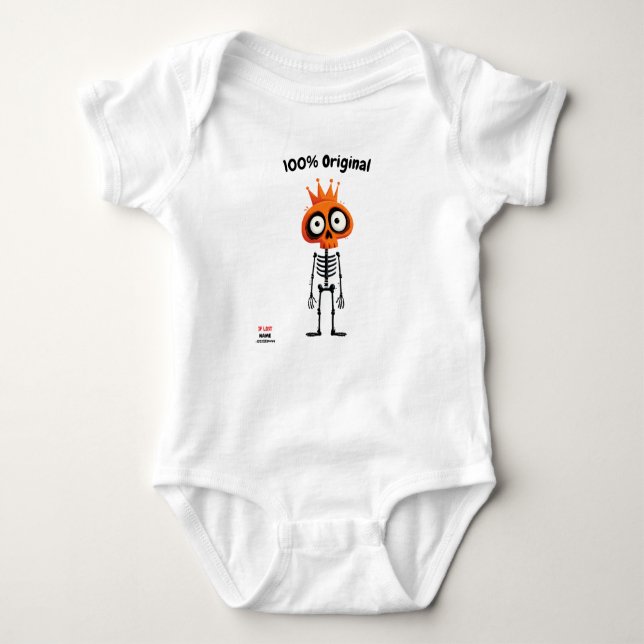 Orange Skeleton with Crown | Fun Unisex Style Baby Bodysuit (Front)