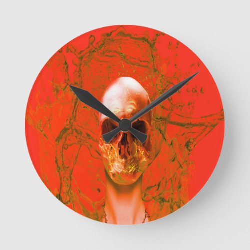 Orange Skull in Water Round Clock